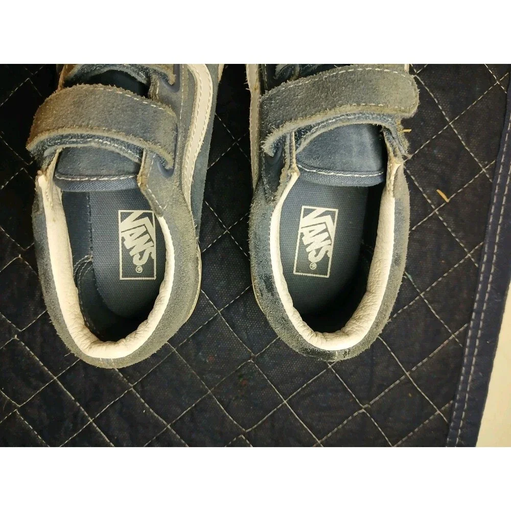 Vans Kids Old Skool Navy & Gray Youth Shoes Size 2 With Hook & Loop Straps